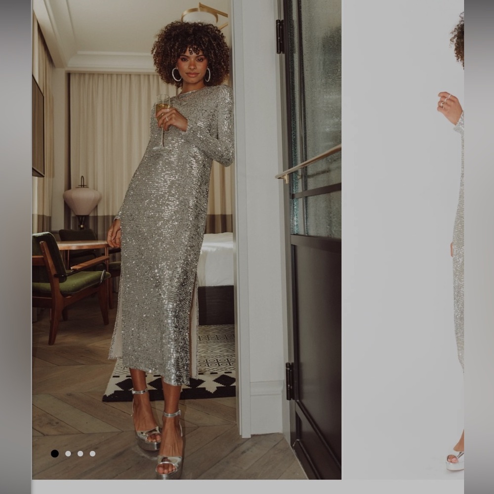Silver Sequin Evening Gown